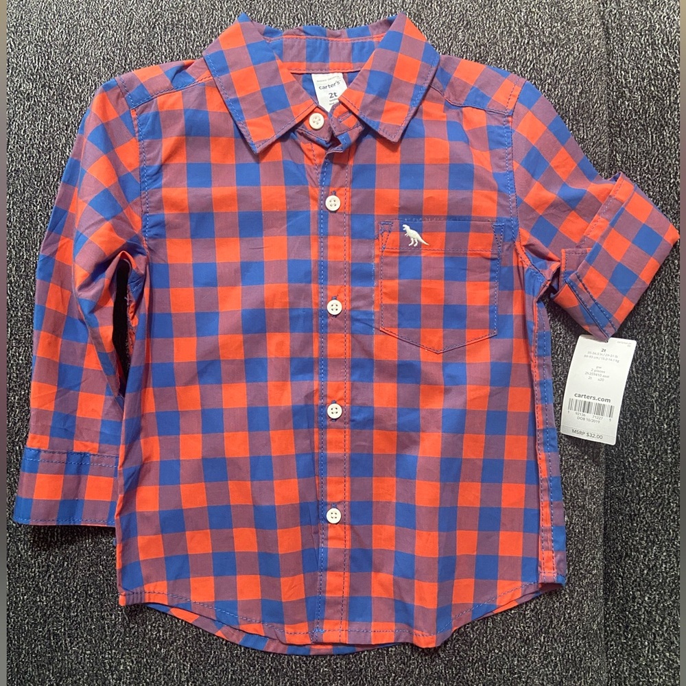 Carter’s Red / Blue Plaid Button Up Shirt Size 2T New